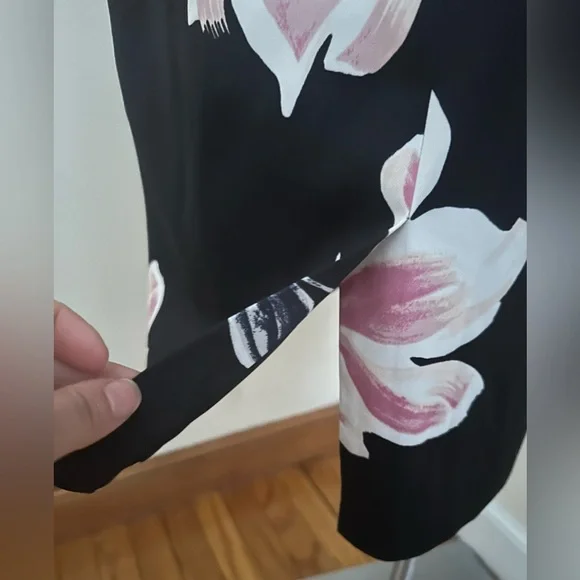 ANN TAYLOR FACTORY Black White Pink Floral Print Sleeveless Midi Dress Sz 8 - Picture 10 of 15